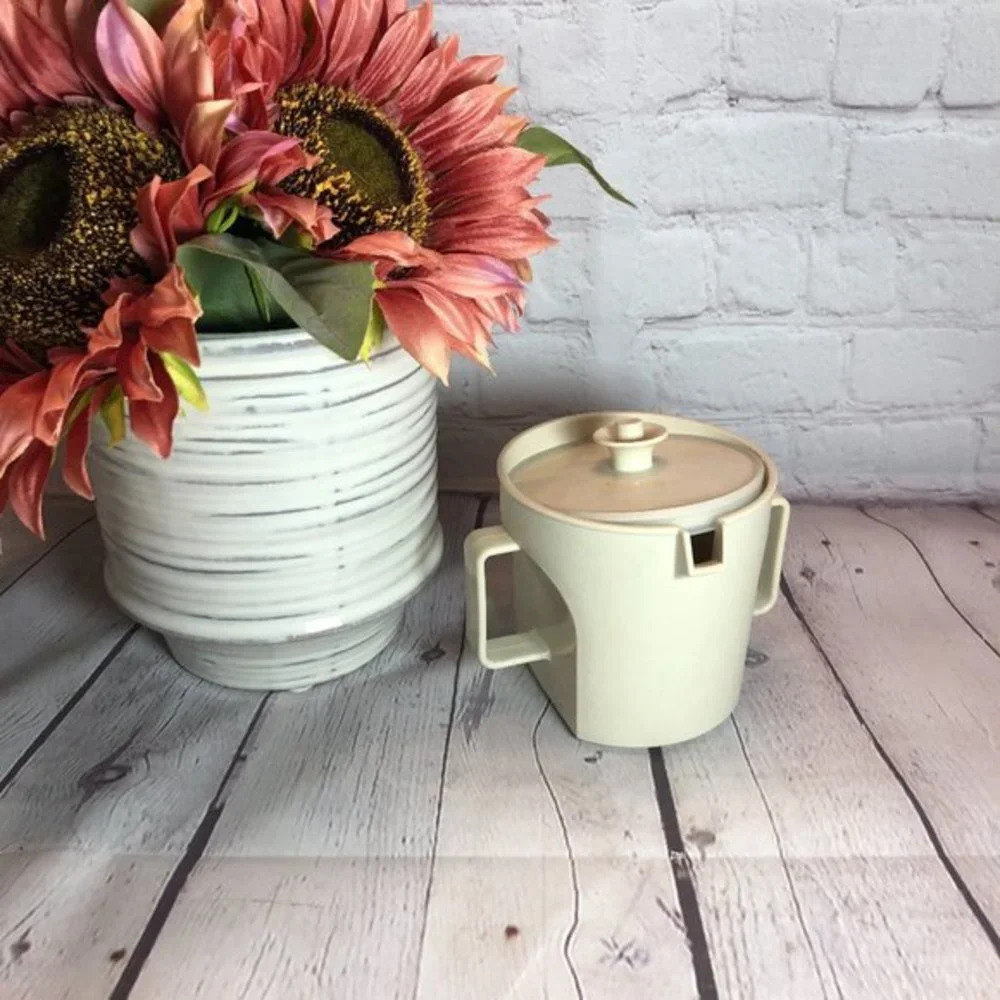 Vintage tupperware almond SUGAR container with 3 part seal